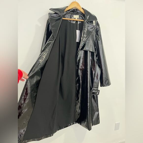 NEW Torn by Ronny Kobo Regina Patent Leather Black Trench Coat Medium Matrix - Picture 8 of 13